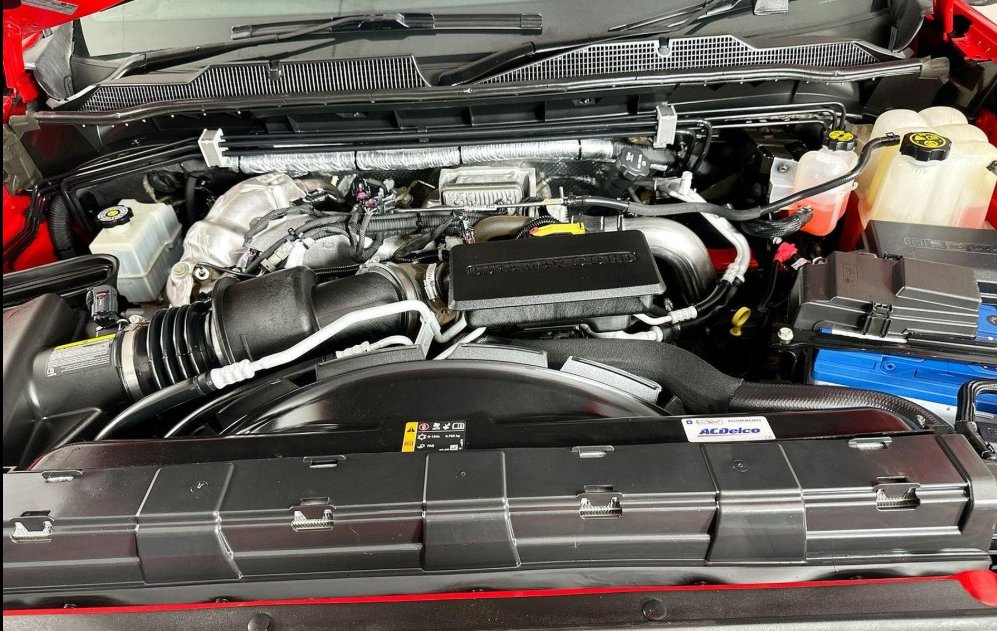 Duramax diesel engine bay of a Chevrolet Silverado HD
