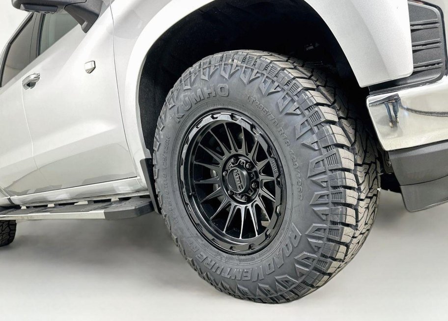 All-terrain tyre and alloy wheel on a Chevrolet Silverado