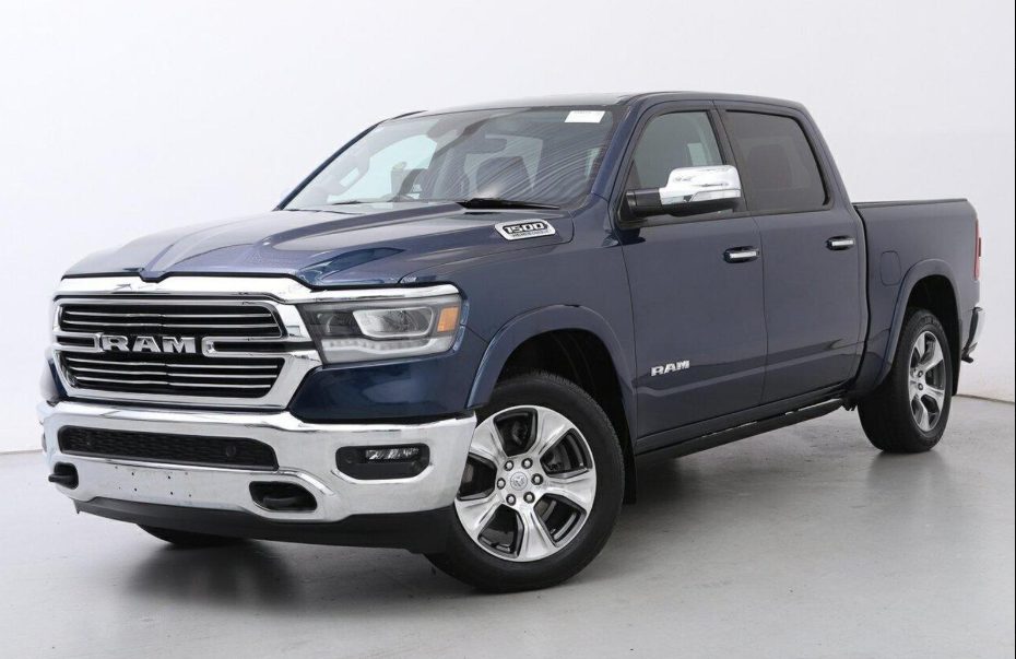 Blue RAM 1500 front three-quarter view