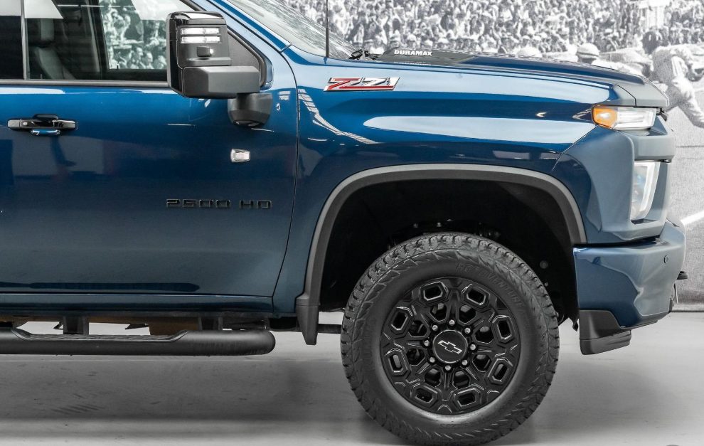 Blue Chevrolet Silverado HD side profile